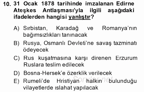 Osmanlı Tarihi (1876–1918) 2014 - 2015 Ara Sınavı 10.Soru