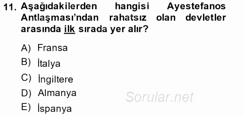 Osmanlı Tarihi (1876–1918) 2014 - 2015 Ara Sınavı 11.Soru