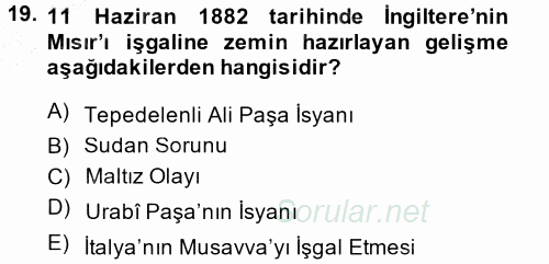 Osmanlı Tarihi (1876–1918) 2014 - 2015 Ara Sınavı 19.Soru