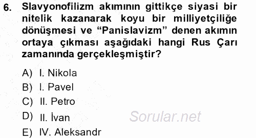 Osmanlı Tarihi (1876–1918) 2014 - 2015 Ara Sınavı 6.Soru