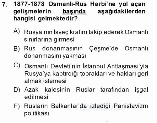 Osmanlı Tarihi (1876–1918) 2014 - 2015 Ara Sınavı 7.Soru