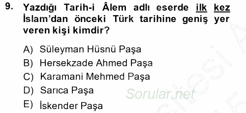 Osmanlı Tarihi (1876–1918) 2014 - 2015 Ara Sınavı 9.Soru