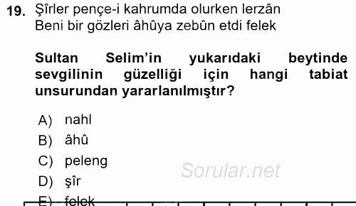 Eski Türk Edebiyatına Giriş: Biçim ve Ölçü 2015 - 2016 Ara Sınavı 19.Soru