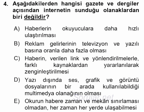 Türk Basın Tarihi 2016 - 2017 Dönem Sonu Sınavı 4.Soru