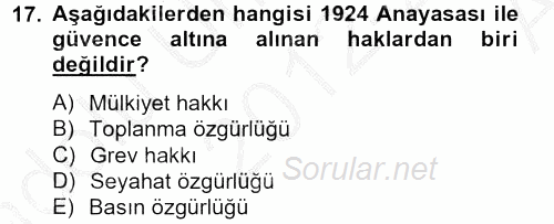 Türkiye Cumhuriyeti Siyasî Tarihi 2012 - 2013 Ara Sınavı 17.Soru