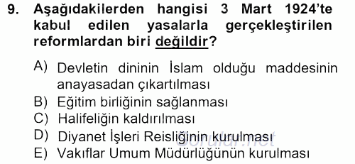 Türkiye Cumhuriyeti Siyasî Tarihi 2012 - 2013 Ara Sınavı 9.Soru