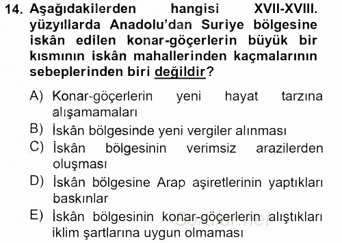 Osmanlı´da İskan ve Göç 2012 - 2013 Ara Sınavı 14.Soru