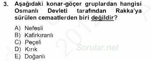 Osmanlı´da İskan ve Göç 2012 - 2013 Ara Sınavı 3.Soru