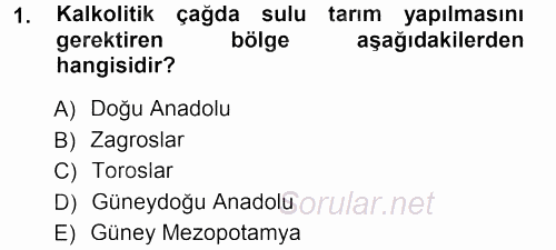 Eski Anadolu Tarihi 2012 - 2013 Ara Sınavı 1.Soru