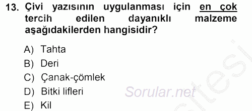 Eski Anadolu Tarihi 2012 - 2013 Ara Sınavı 13.Soru