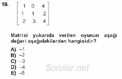 Matematik 2 2012 - 2013 Tek Ders Sınavı 19.Soru