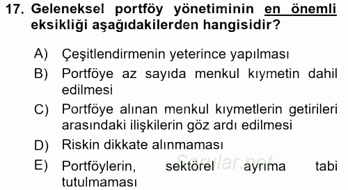 Portföy Yönetimi 2015 - 2016 Ara Sınavı 17.Soru