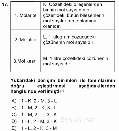 Genel Kimya 2 2017 - 2018 Ara Sınavı 17.Soru