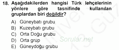 Çağdaş Türk Yazı Dilleri 1 2012 - 2013 Ara Sınavı 18.Soru