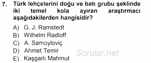 Çağdaş Türk Yazı Dilleri 1 2012 - 2013 Ara Sınavı 7.Soru