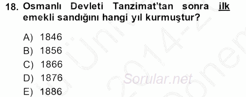 Osmanlı İktisat Tarihi 2014 - 2015 Dönem Sonu Sınavı 18.Soru