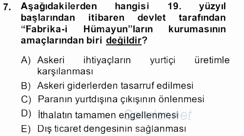 Osmanlı İktisat Tarihi 2014 - 2015 Dönem Sonu Sınavı 7.Soru