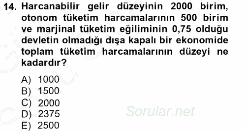 İktisada Giriş 2012 - 2013 Dönem Sonu Sınavı 14.Soru