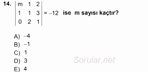 Matematik 1 2012 - 2013 Dönem Sonu Sınavı 14.Soru