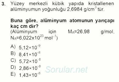 Genel Kimya 2 2014 - 2015 Dönem Sonu Sınavı 3.Soru