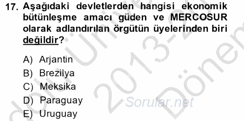 Diş Politika Analizi 2013 - 2014 Dönem Sonu Sınavı 17.Soru