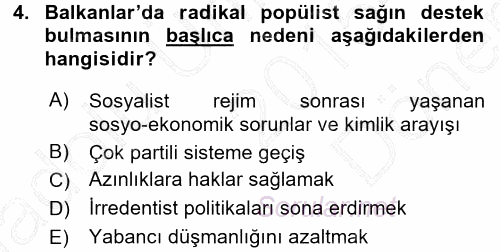 Balkanlar´da Siyaset 2015 - 2016 Dönem Sonu Sınavı 4.Soru