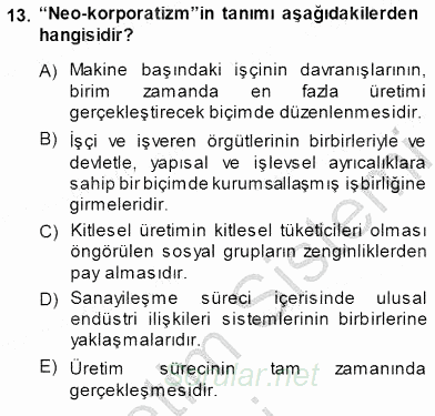 Çalışma İlişkileri Tarihi 2014 - 2015 Ara Sınavı 13.Soru