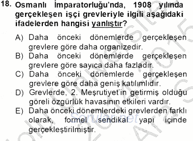 Çalışma İlişkileri Tarihi 2014 - 2015 Ara Sınavı 18.Soru