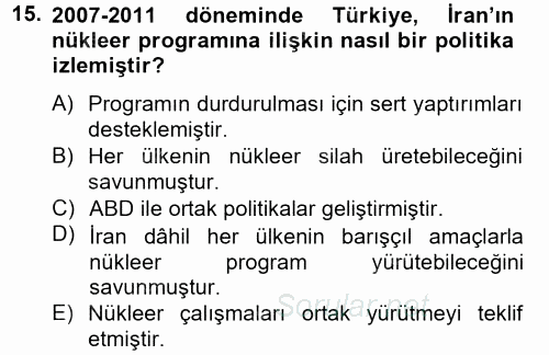 Türk Dış Politikası 2 2012 - 2013 Dönem Sonu Sınavı 15.Soru