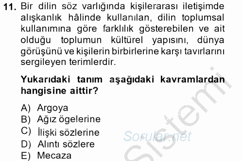 Türk Dili 1 2014 - 2015 Dönem Sonu Sınavı 11.Soru
