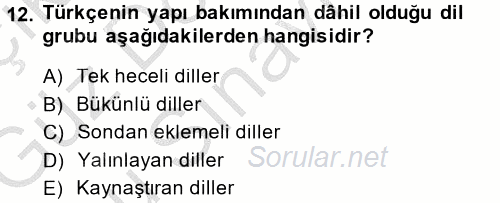 Türk Dili 1 2014 - 2015 Dönem Sonu Sınavı 12.Soru
