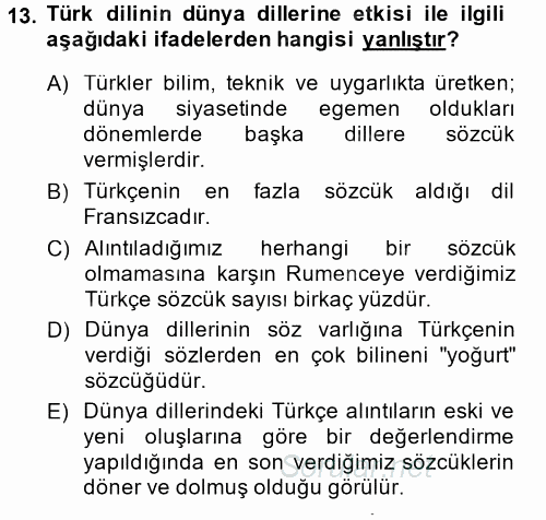 Türk Dili 1 2014 - 2015 Dönem Sonu Sınavı 13.Soru