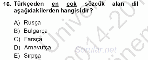 Türk Dili 1 2014 - 2015 Dönem Sonu Sınavı 16.Soru