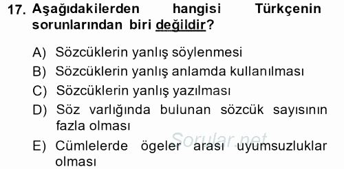 Türk Dili 1 2014 - 2015 Dönem Sonu Sınavı 17.Soru