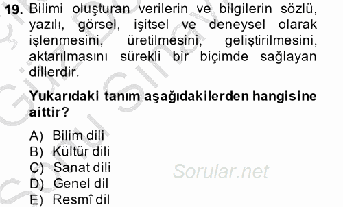 Türk Dili 1 2014 - 2015 Dönem Sonu Sınavı 19.Soru