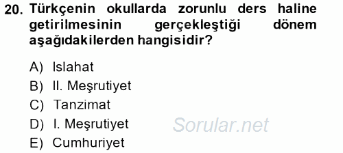 Türk Dili 1 2014 - 2015 Dönem Sonu Sınavı 20.Soru