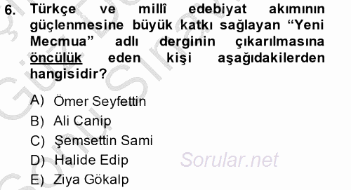 Türk Dili 1 2014 - 2015 Dönem Sonu Sınavı 6.Soru