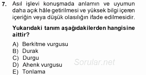 Türk Dili 1 2014 - 2015 Dönem Sonu Sınavı 7.Soru