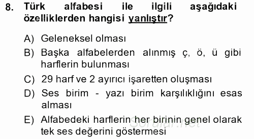 Türk Dili 1 2014 - 2015 Dönem Sonu Sınavı 8.Soru