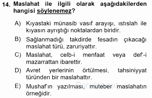 İslam Hukukuna Giriş 2017 - 2018 Ara Sınavı 14.Soru