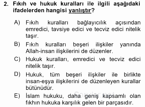 İslam Hukukuna Giriş 2017 - 2018 Ara Sınavı 2.Soru