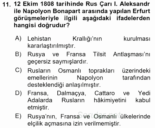 Osmanlı Tarihi (1789-1876) 2015 - 2016 Dönem Sonu Sınavı 11.Soru