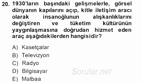 Görsel Kültür 2013 - 2014 Dönem Sonu Sınavı 20.Soru