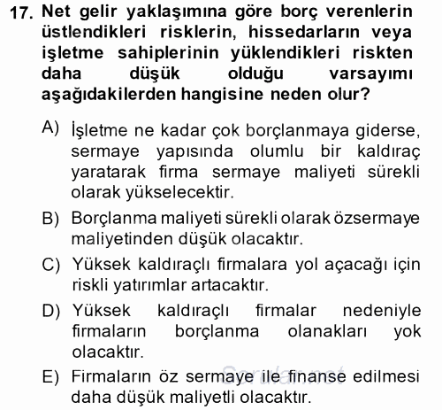 Finansal Tablolar Analizi 2014 - 2015 Dönem Sonu Sınavı 17.Soru