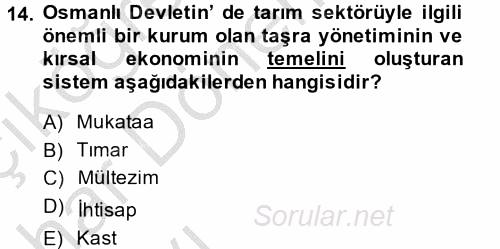 İktisat Tarihi 2013 - 2014 Ara Sınavı 14.Soru
