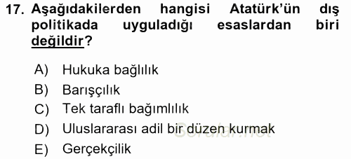 Atatürk İlkeleri Ve İnkılap Tarihi 2 2016 - 2017 Ara Sınavı 17.Soru