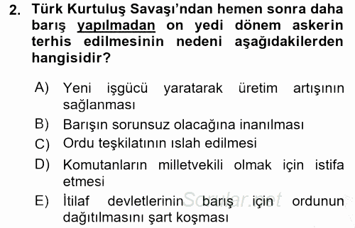 Atatürk İlkeleri Ve İnkılap Tarihi 2 2016 - 2017 Ara Sınavı 2.Soru