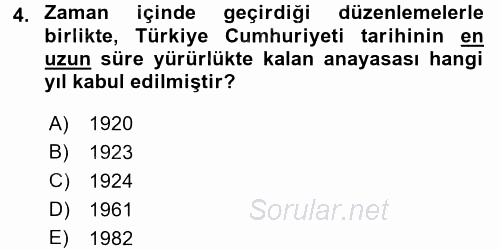 Atatürk İlkeleri Ve İnkılap Tarihi 2 2016 - 2017 Ara Sınavı 4.Soru