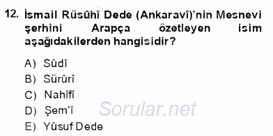 VIII-XIII. Yüzyıllar Türk Edebiyatı 2013 - 2014 Dönem Sonu Sınavı 12.Soru