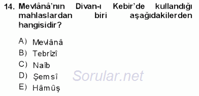 VIII-XIII. Yüzyıllar Türk Edebiyatı 2013 - 2014 Dönem Sonu Sınavı 14.Soru